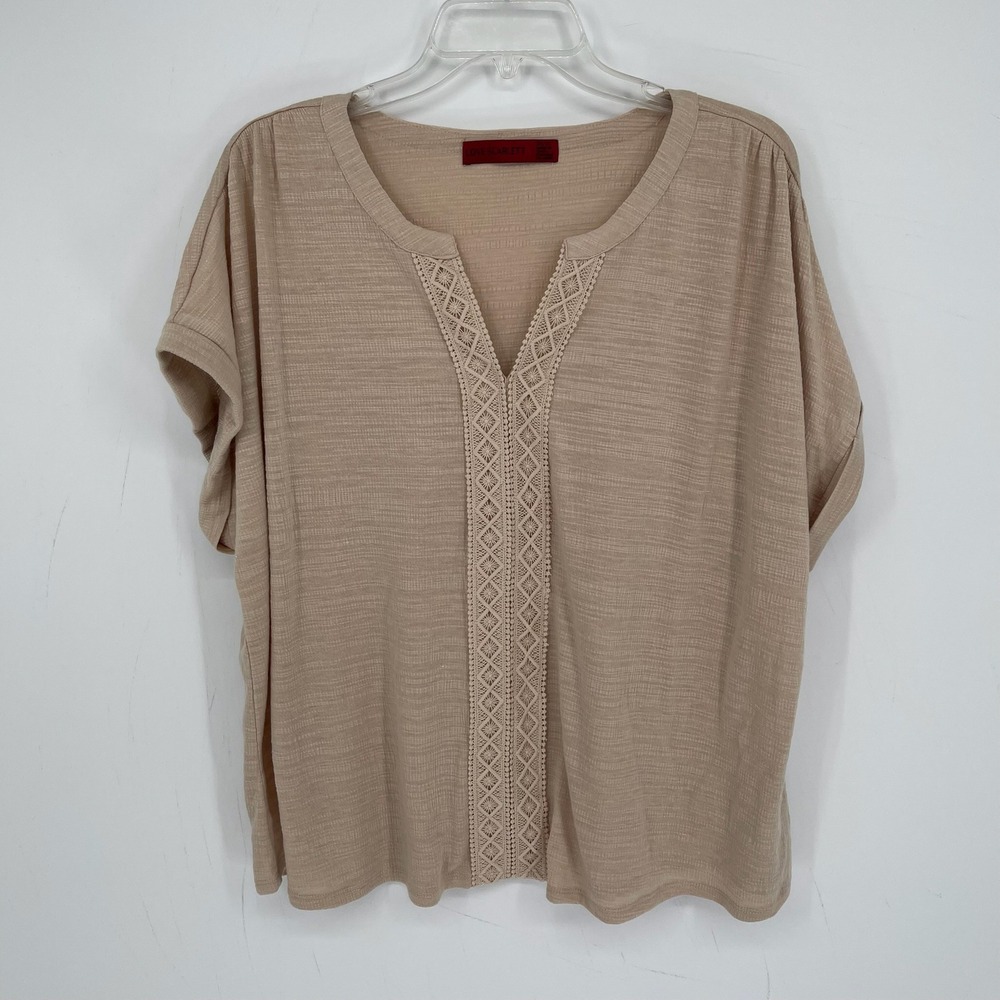 Love Scarlett Women's Tan Crochet Trim Knit Boho Top Blouse Plus Size 2X